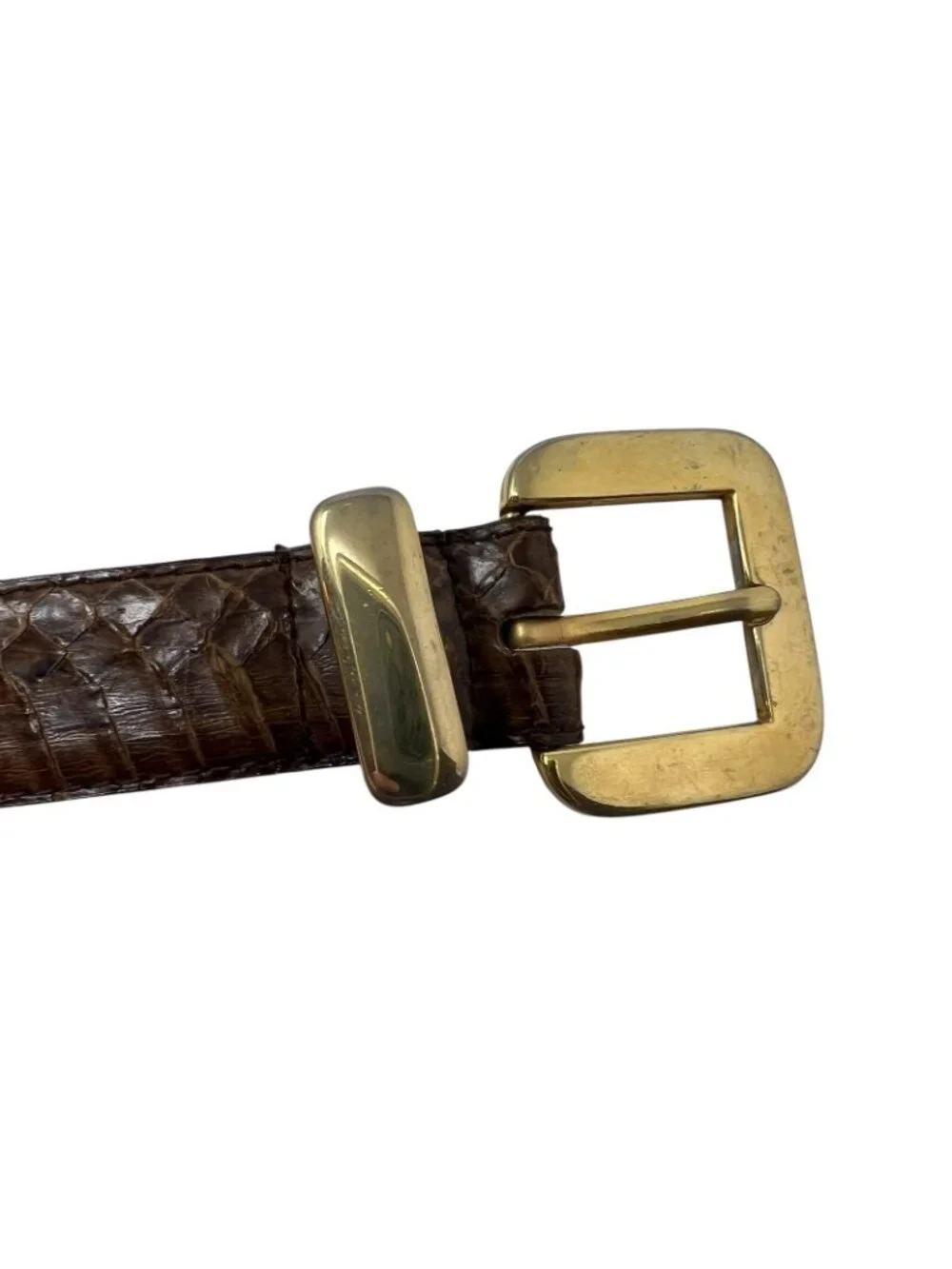 Jana Genuine Snakeskin Belt Womens L Brown Vintage Leather Brass Tone Buckle